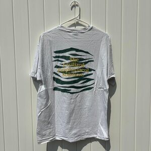 White Graphic Tee with Green and Yellow Design